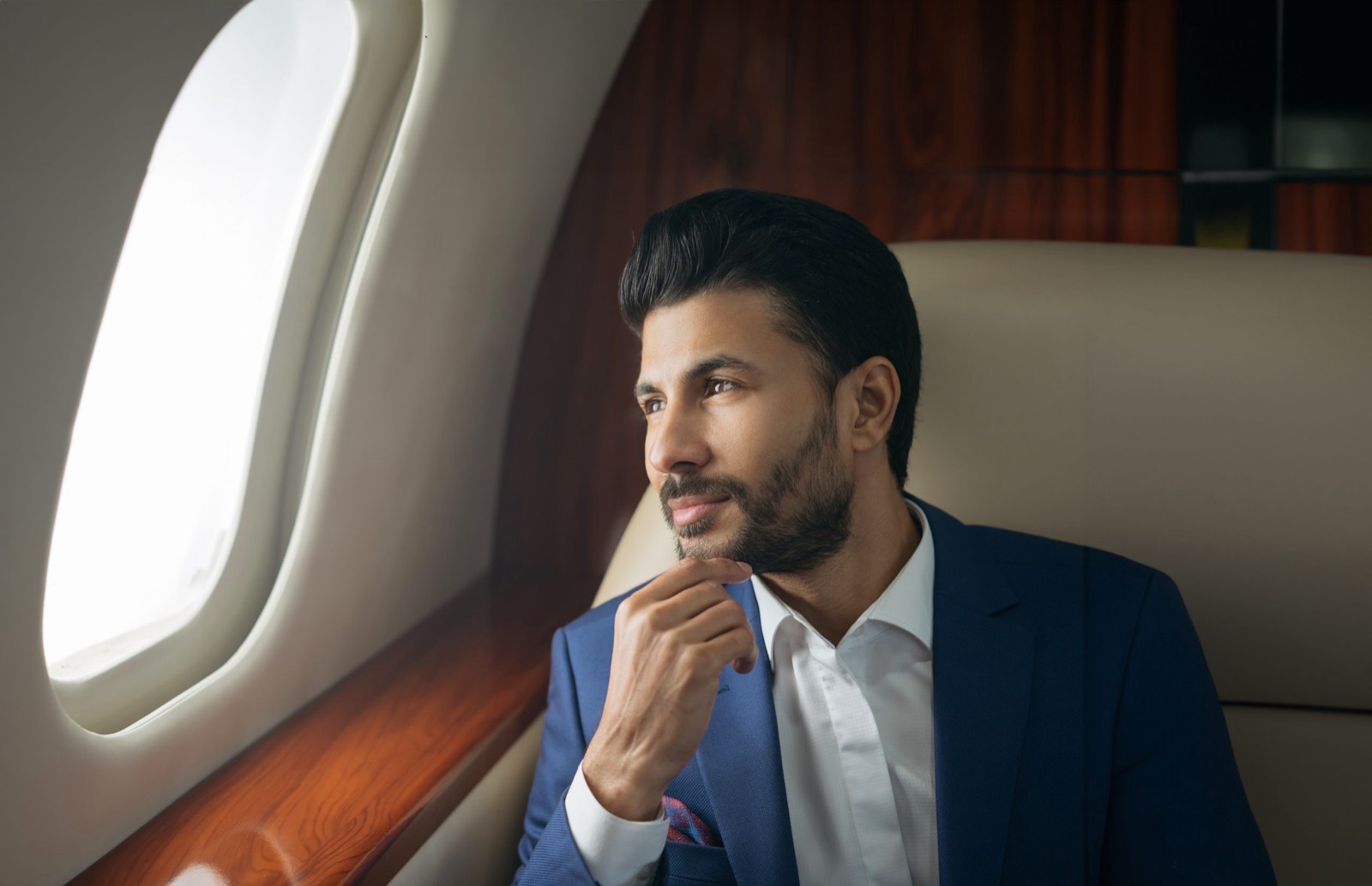 A client in quiet reflection while travelling